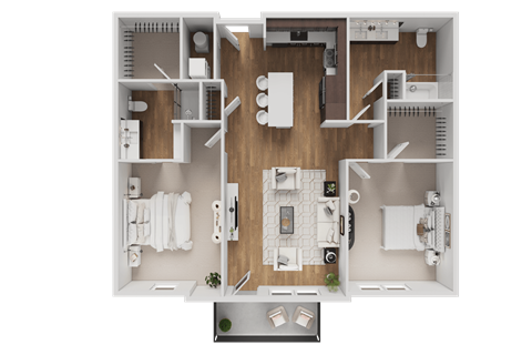 Floor plan for 2 beds, 2 baths, 1048 sqft